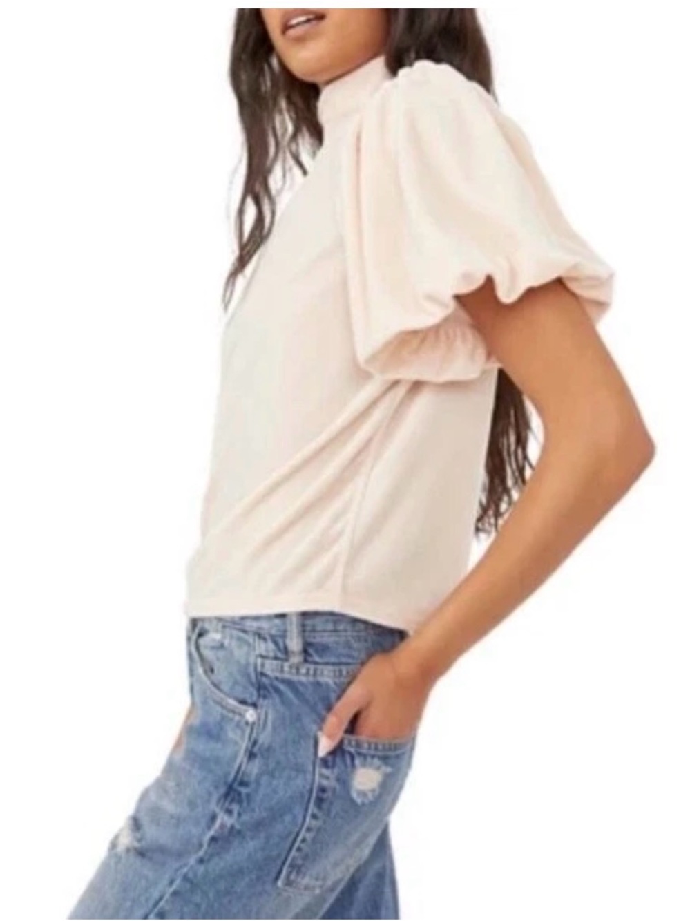 FREE PEOPLE Claudia Velvet Mock Neck Blouse Size S - Picture 5 of 14